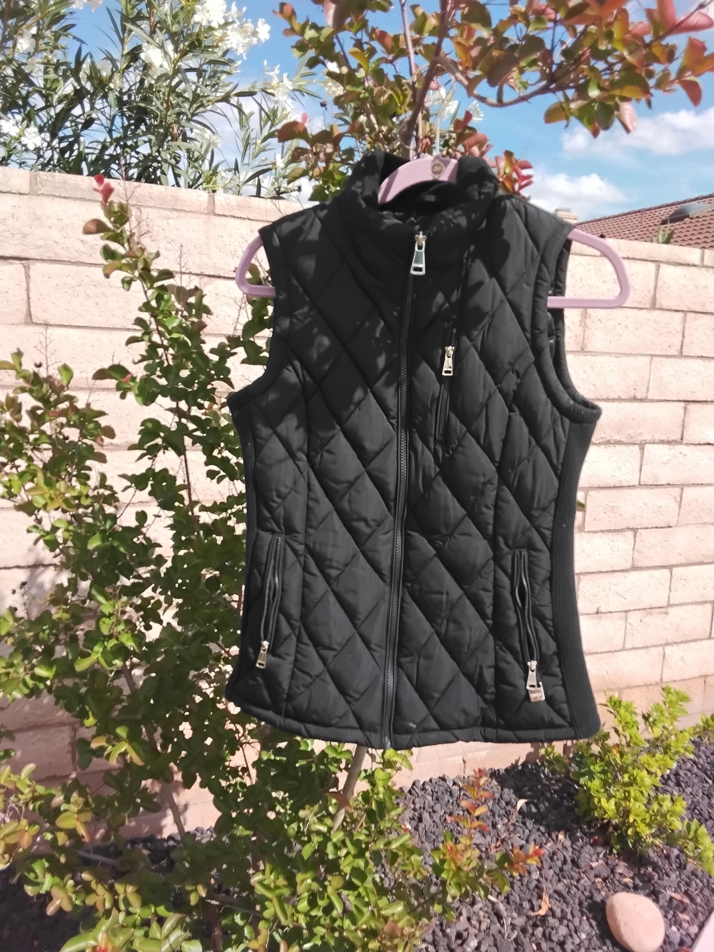 Calvin Klein Black Quilted Sleeveless Vest with High Collar